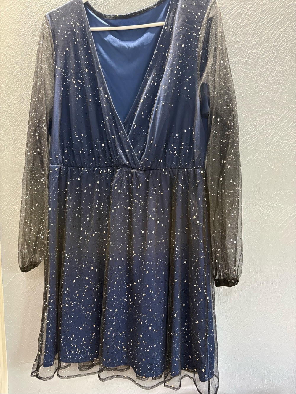 Women's Navy Blue Sparkle Mesh Formal Dress